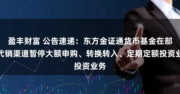 盈丰财富 公告速递：东方金证通货币基金在部分代销渠道暂停大额申购、转换转入、定期定额投资业务